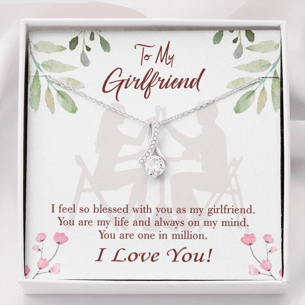 To My Girlfriend One In Million Message Card W Mahogany Style Luxury Box Eternity Ribbon Stone Necklace - Alluring Beauty Necklace Gift For Her