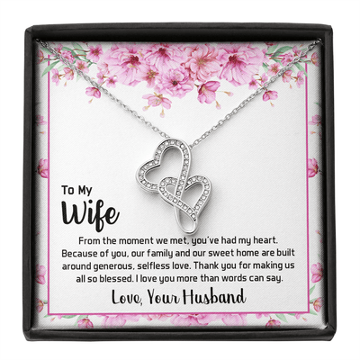 To My Wife From The Moment We Met Double Hearts Necklace Message Card - Double Hearts Necklace