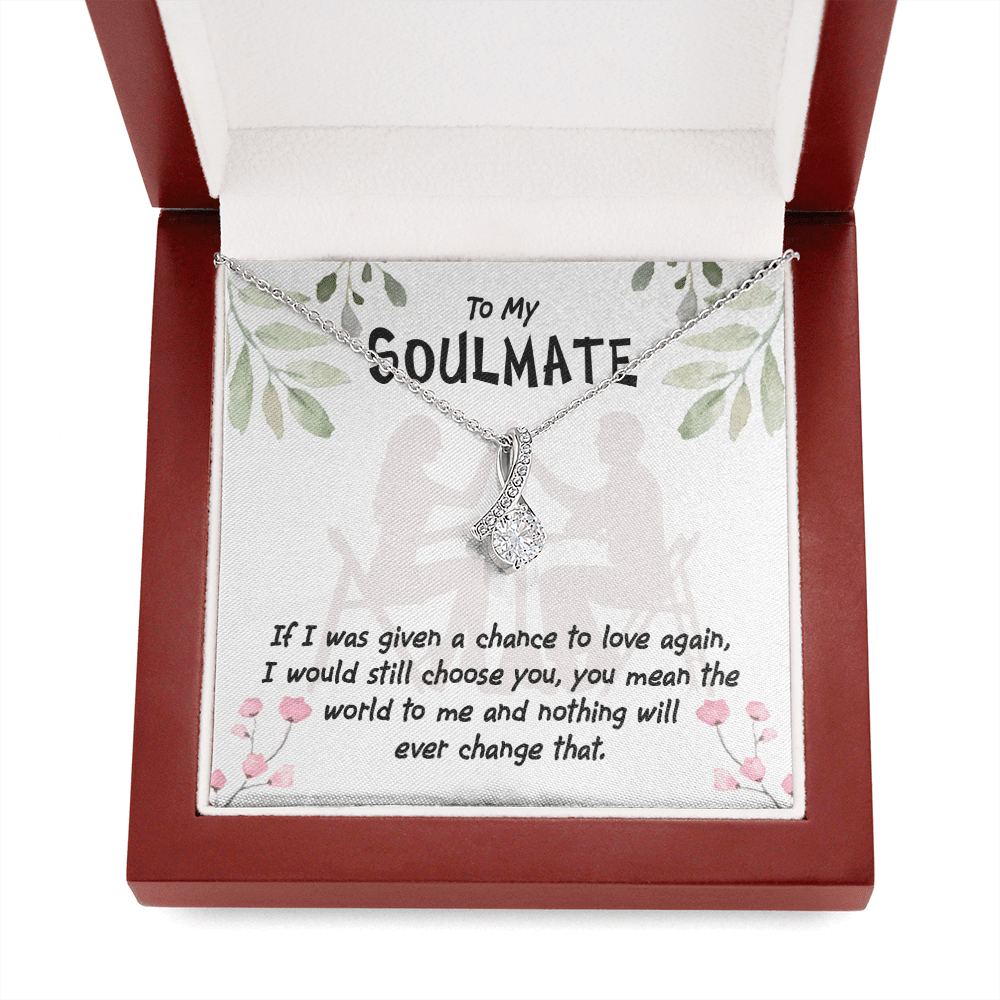 Girlfriend Gift You Mean The World Eternity Ribbon Stone Pendant 14K White Gold Stainless Steel Jewelry Gift  - Alluring Beauty Necklace Gift For Her