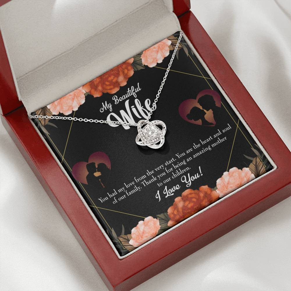 To My Wife Heart And Soul Wife Infinity Knot Necklace Keepsake Message Card Stainless Steel Cz Pendant - Luxury Love Knot Necklace Meanful Gift Idea For Her/Him