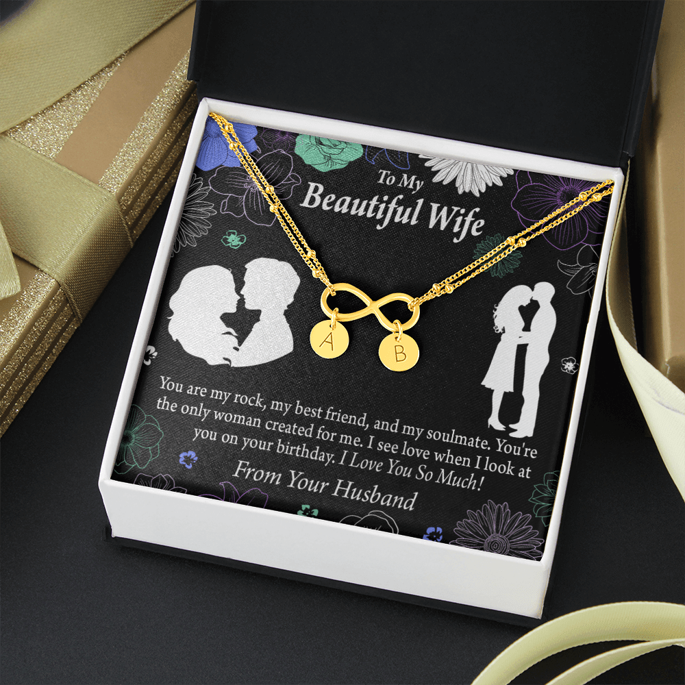 To My Wife My Rock Infinity Bracelet With Initial Charms - Infinity Bracelet