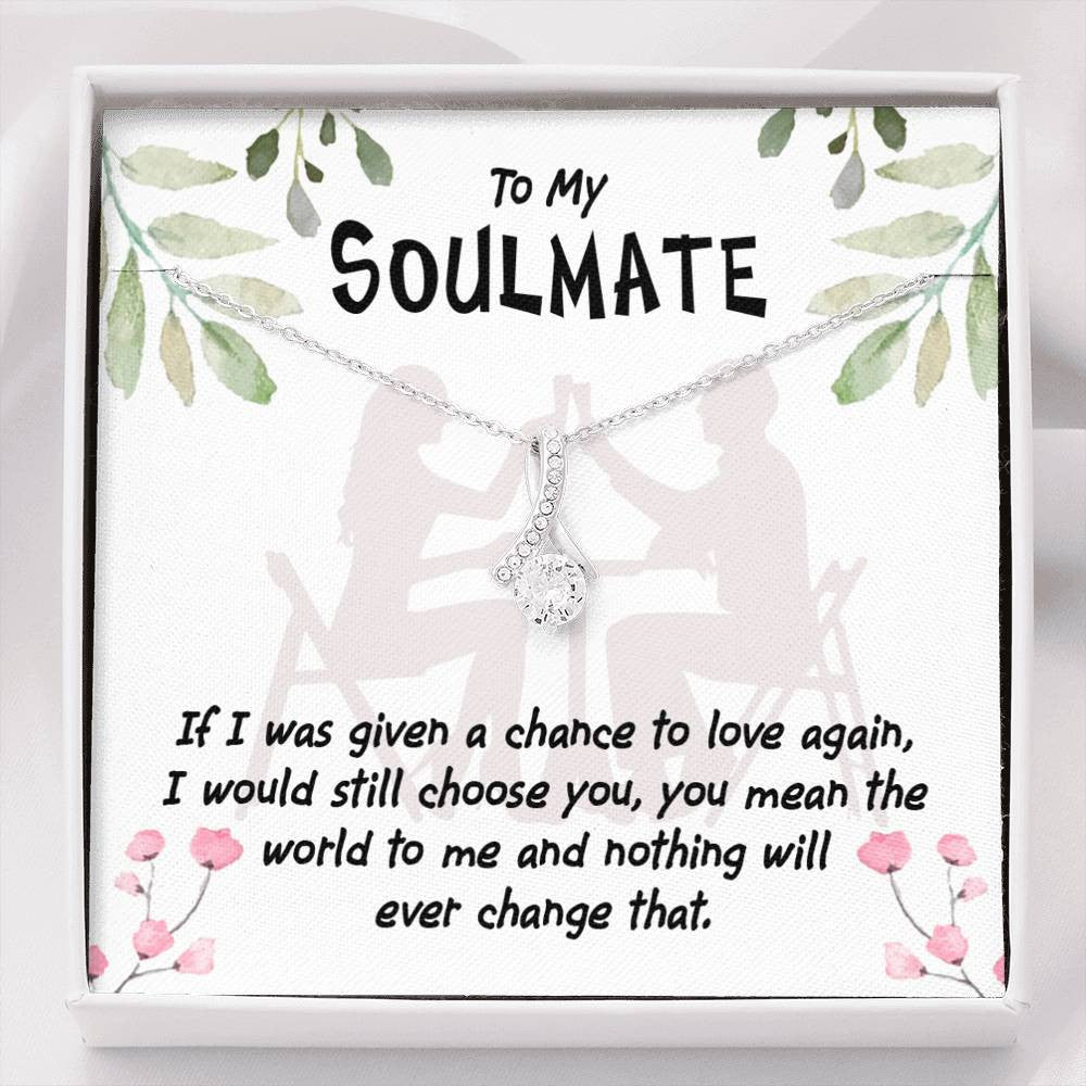 Girlfriend Gift You Mean The World Eternity Ribbon Stone Pendant 14K White Gold Stainless Steel Jewelry Gift  - Alluring Beauty Necklace Gift For Her