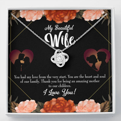 To My Wife Heart And Soul Wife Infinity Knot Necklace Keepsake Message Card Stainless Steel Cz Pendant - Luxury Love Knot Necklace Meanful Gift Idea For Her/Him