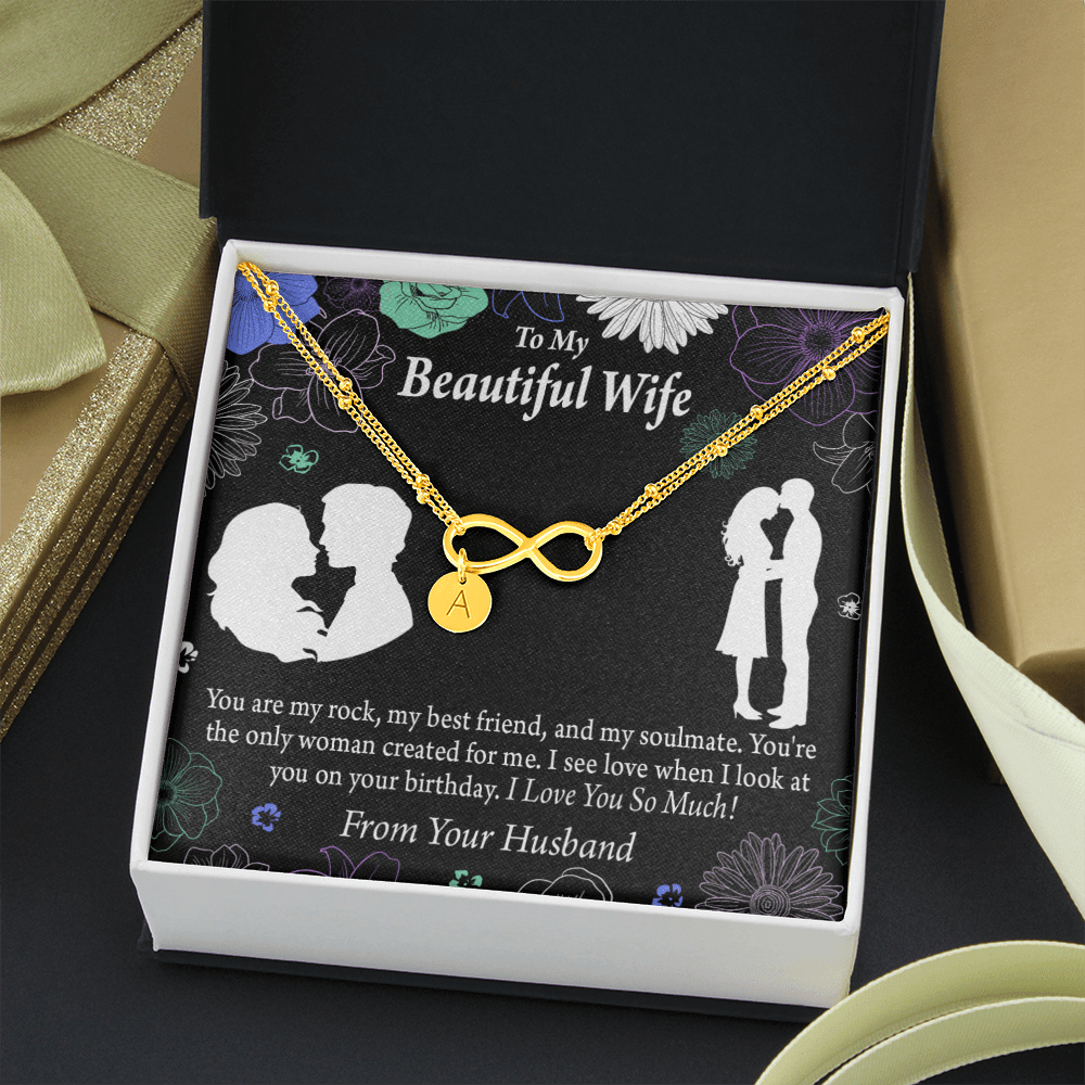 To My Wife My Rock Infinity Bracelet With Initial Charms - Infinity Bracelet