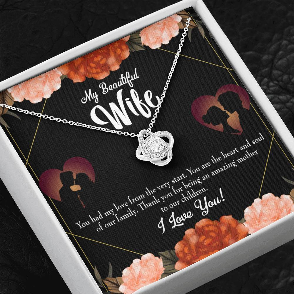 To My Wife Heart And Soul Wife Infinity Knot Necklace Keepsake Message Card Stainless Steel Cz Pendant - Luxury Love Knot Necklace Meanful Gift Idea For Her/Him