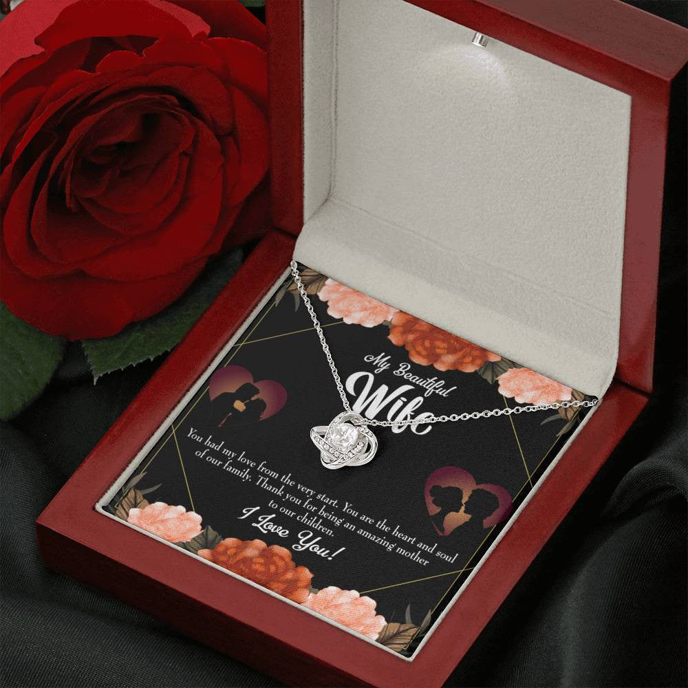 To My Wife Heart And Soul Wife Infinity Knot Necklace Keepsake Message Card Stainless Steel Cz Pendant - Luxury Love Knot Necklace Meanful Gift Idea For Her/Him