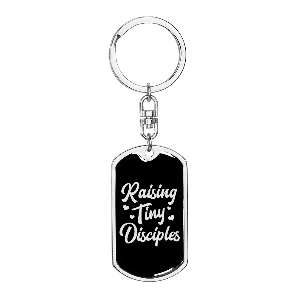 To My Wife  Raising Tiny Disciples Keychain Stainless Steel or 18k Gold Dog Tag Keyring - Dog Tag with Swivel Keychain
