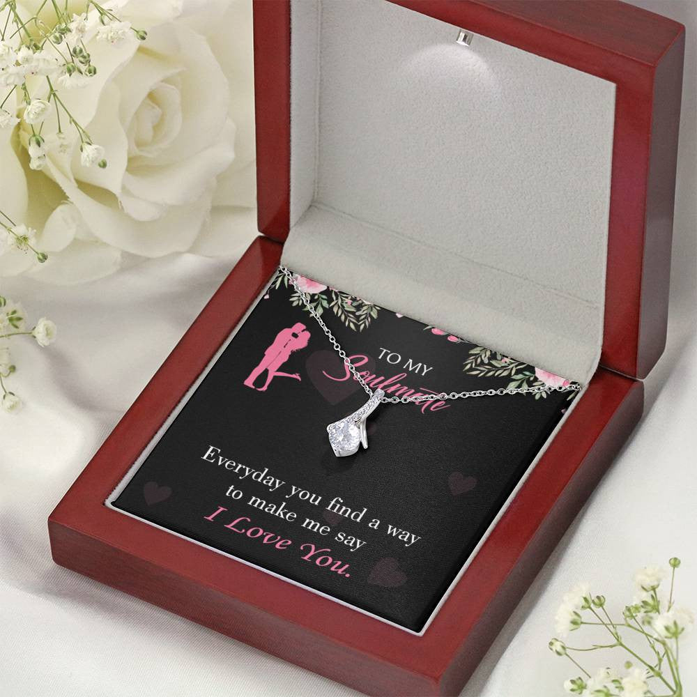 To My Girlfriend Everyday Message Card W Mahogany Style Luxury Box Eternity Ribbon Stone Necklace - Alluring Beauty Necklace Gift For Her