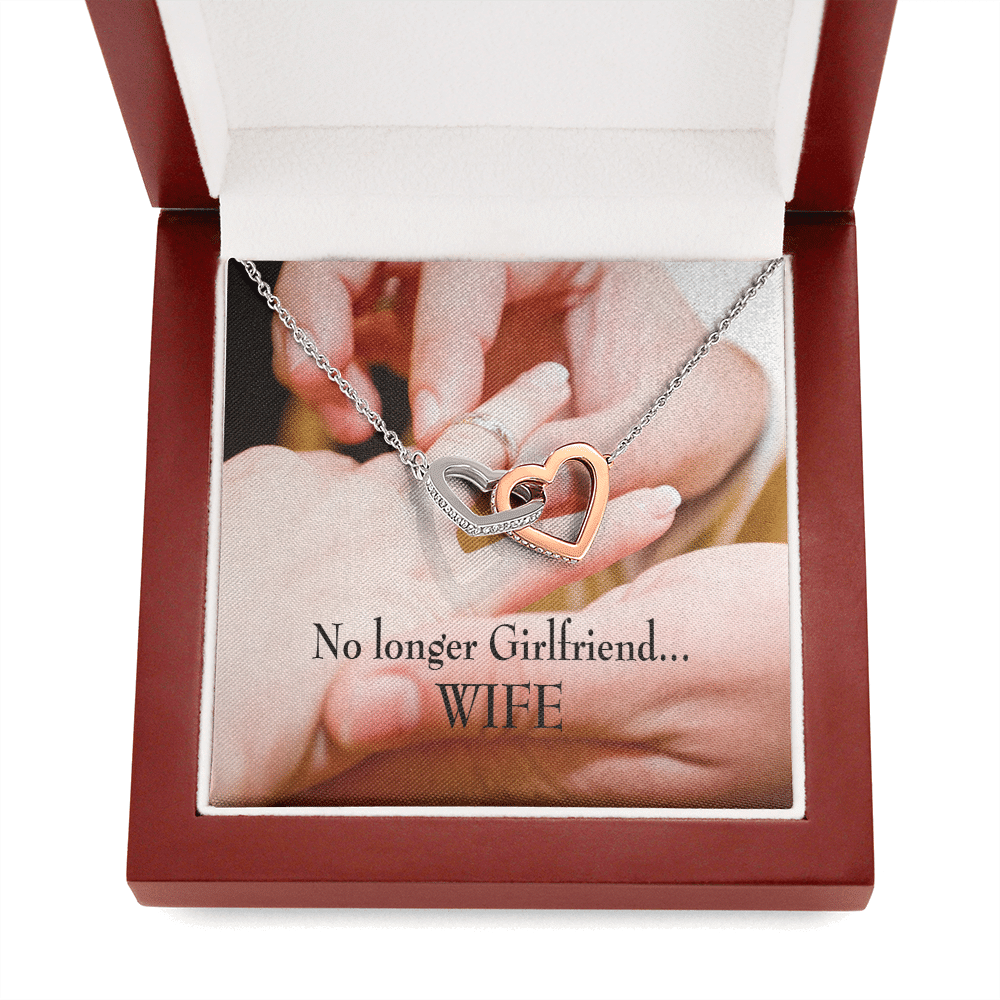Future Wife Fiance Gift No Longer Girlfriend Inseparable Love Pendant 18k Rose Gold Finish 16� Engagement Wedding Gift - Interlocking Hearts Necklace