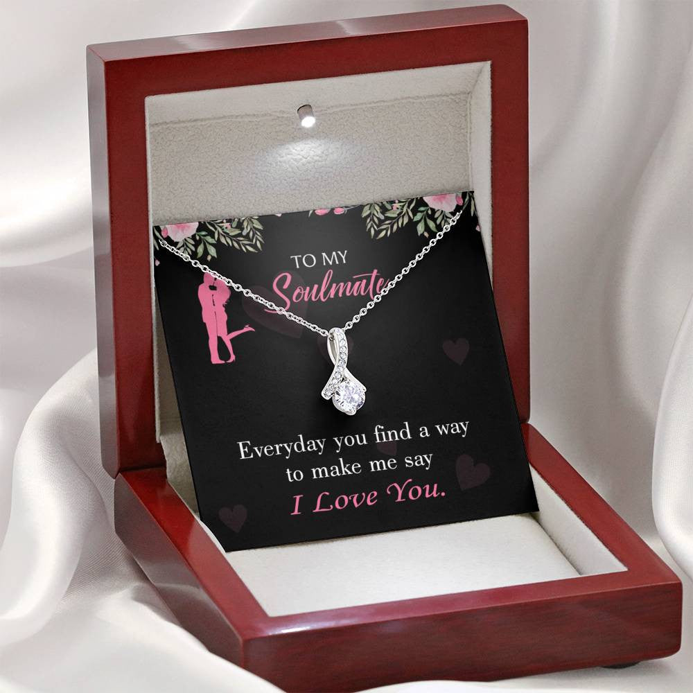 To My Girlfriend Everyday Message Card W Mahogany Style Luxury Box Eternity Ribbon Stone Necklace - Alluring Beauty Necklace Gift For Her
