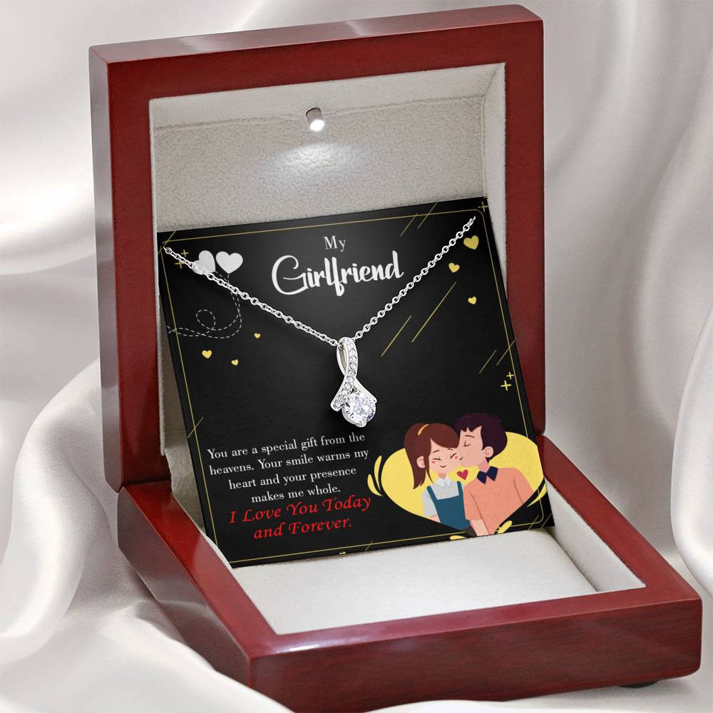 To My Girlfriend Today & Forever Message Card W Mahogany Style Luxury Box Eternity Ribbon Stone Necklace - Alluring Beauty Necklace Gift For Her