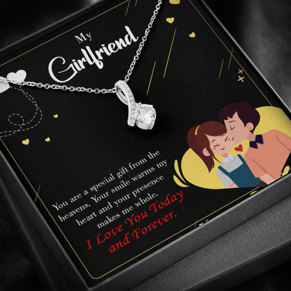 To My Girlfriend Today & Forever Message Card W Mahogany Style Luxury Box Eternity Ribbon Stone Necklace - Alluring Beauty Necklace Gift For Her