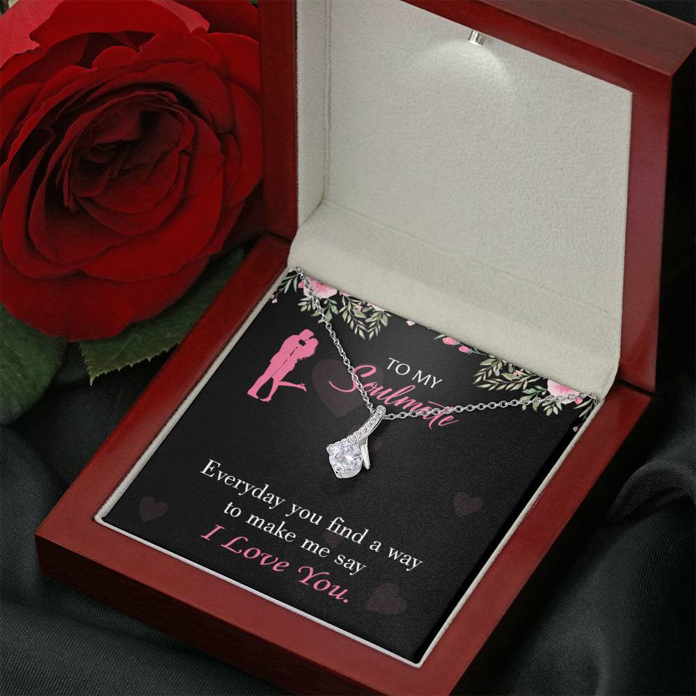 To My Girlfriend Everyday Message Card W Mahogany Style Luxury Box Eternity Ribbon Stone Necklace - Alluring Beauty Necklace Gift For Her