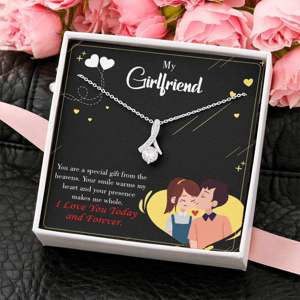 To My Girlfriend Today & Forever Message Card W Mahogany Style Luxury Box Eternity Ribbon Stone Necklace - Alluring Beauty Necklace Gift For Her