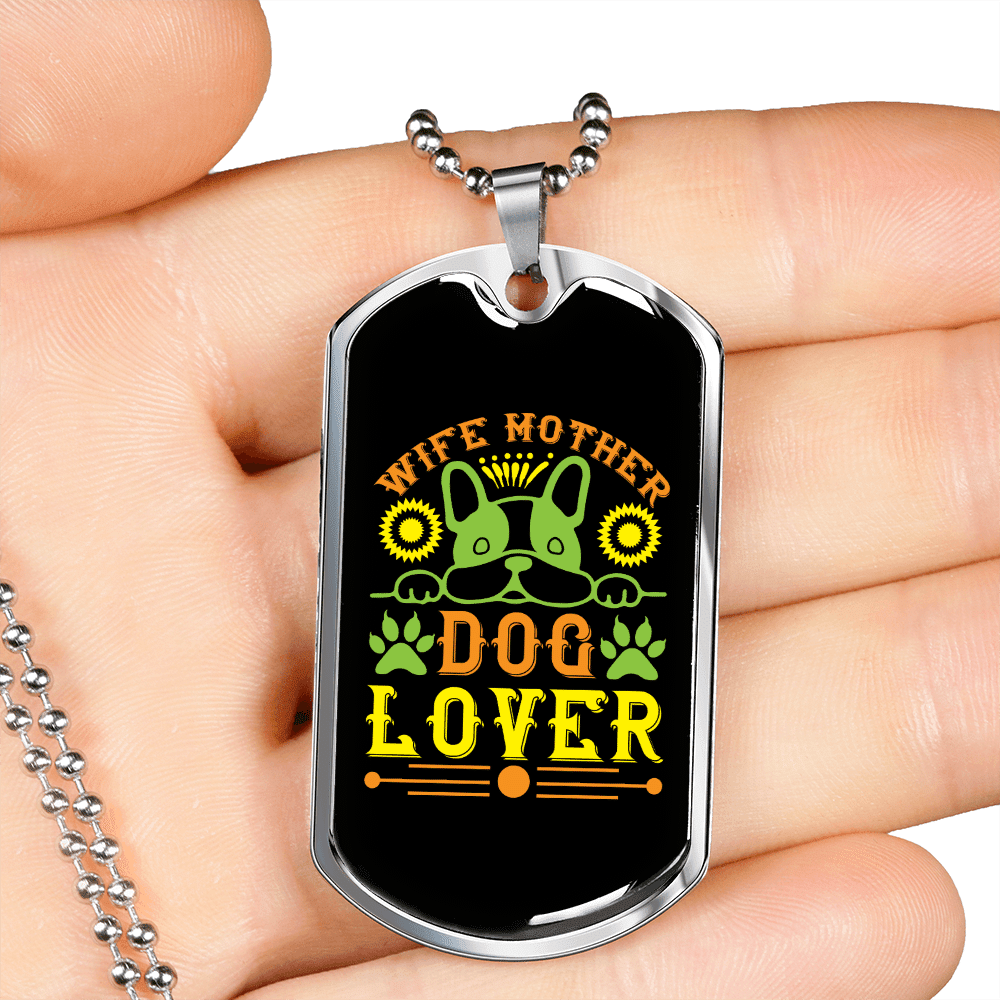 Dog Lover Gift Wife Mother Dog Lover Green Necklace Stainless Steel or 18k Gold Dog Tag 24" Chain - Luxury Love Messages Dog Tag Gifts For Man, Woman