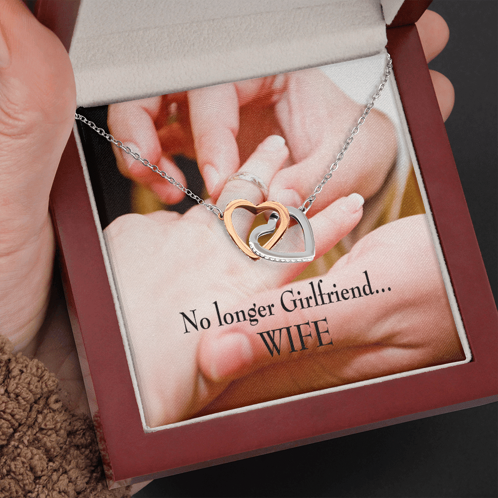 Future Wife Fiance Gift No Longer Girlfriend Inseparable Love Pendant 18k Rose Gold Finish 16� Engagement Wedding Gift - Interlocking Hearts Necklace