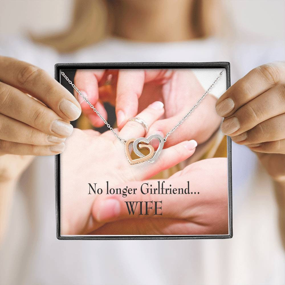 Future Wife Fiance Gift No Longer Girlfriend Inseparable Love Pendant 18k Rose Gold Finish 16� Engagement Wedding Gift - Interlocking Hearts Necklace
