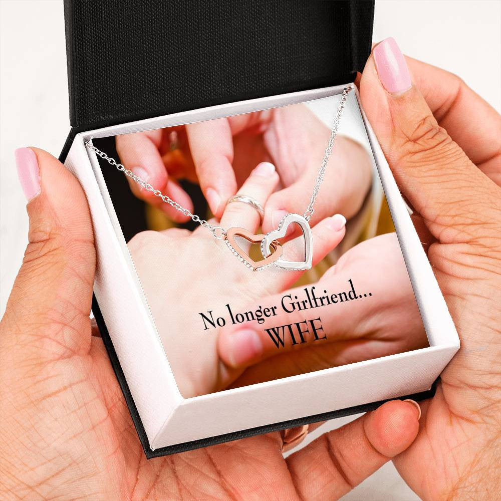 Future Wife Fiance Gift No Longer Girlfriend Inseparable Love Pendant 18k Rose Gold Finish 16� Engagement Wedding Gift - Interlocking Hearts Necklace