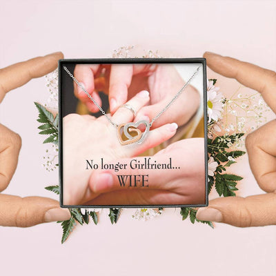 Future Wife Fiance Gift No Longer Girlfriend Inseparable Love Pendant 18k Rose Gold Finish 16� Engagement Wedding Gift - Interlocking Hearts Necklace