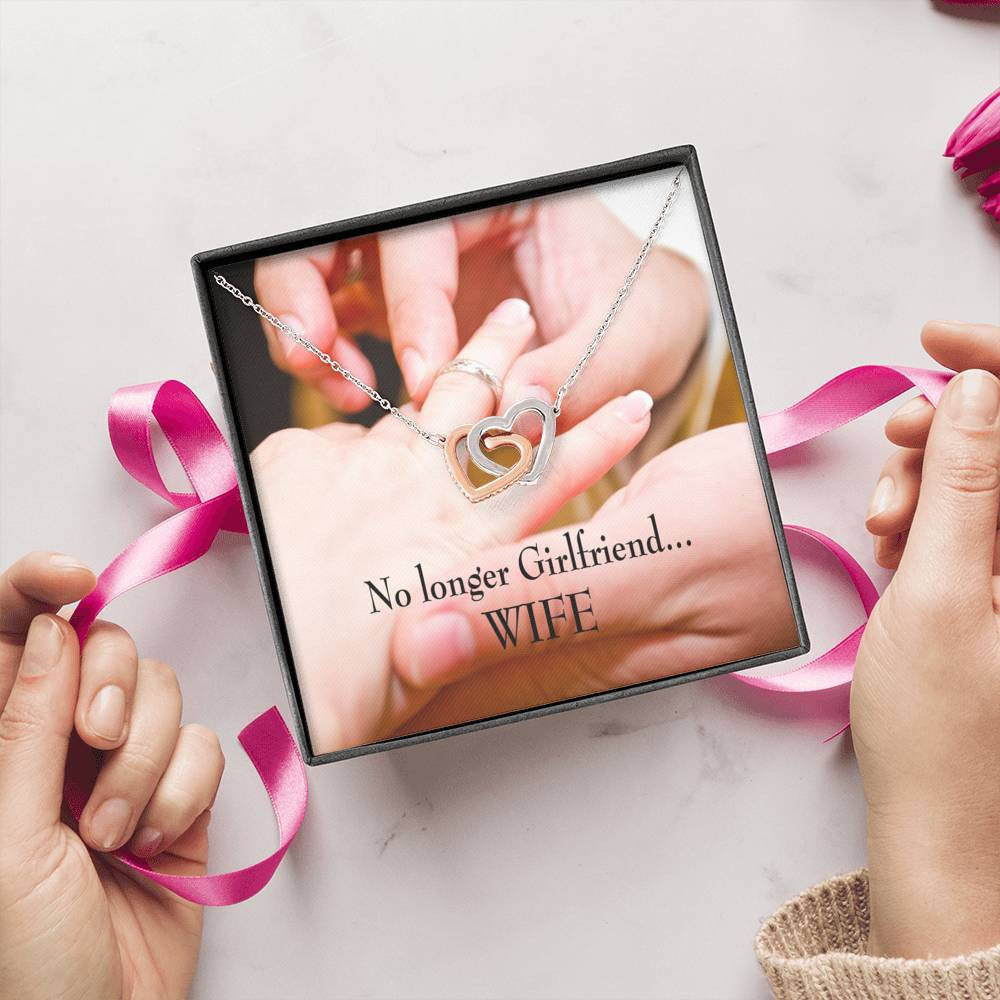 Future Wife Fiance Gift No Longer Girlfriend Inseparable Love Pendant 18k Rose Gold Finish 16� Engagement Wedding Gift - Interlocking Hearts Necklace