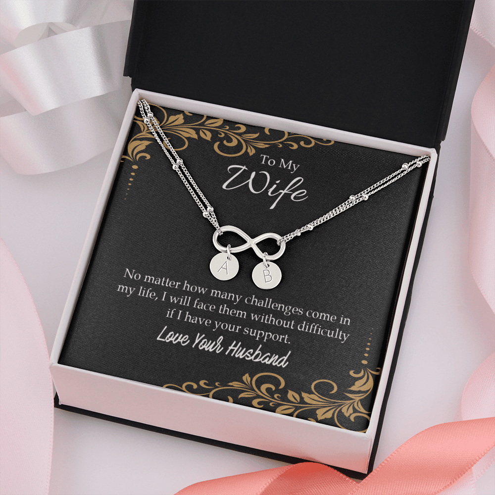 To My Wife No Matter How Many Challenges Infinity Bracelet With Initial Charms - Infinity Bracelet