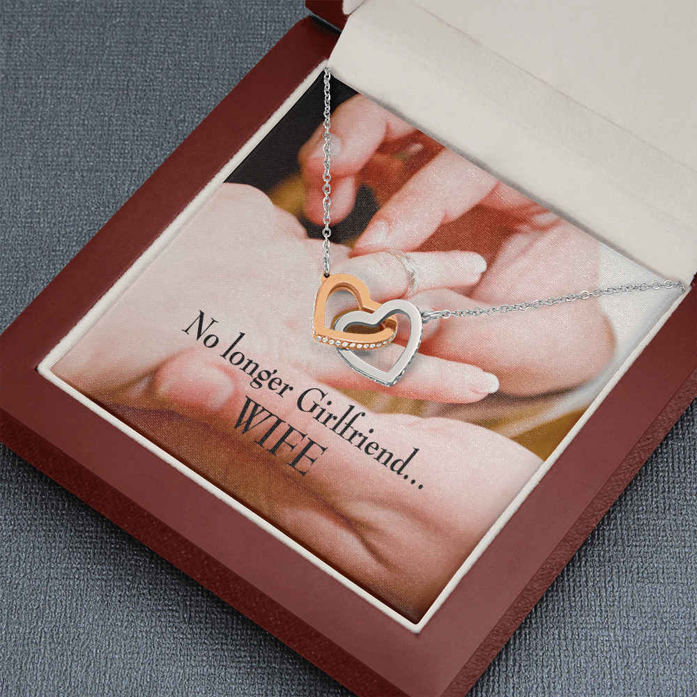 Future Wife Fiance Gift No Longer Girlfriend Inseparable Love Pendant 18k Rose Gold Finish 16� Engagement Wedding Gift - Interlocking Hearts Necklace