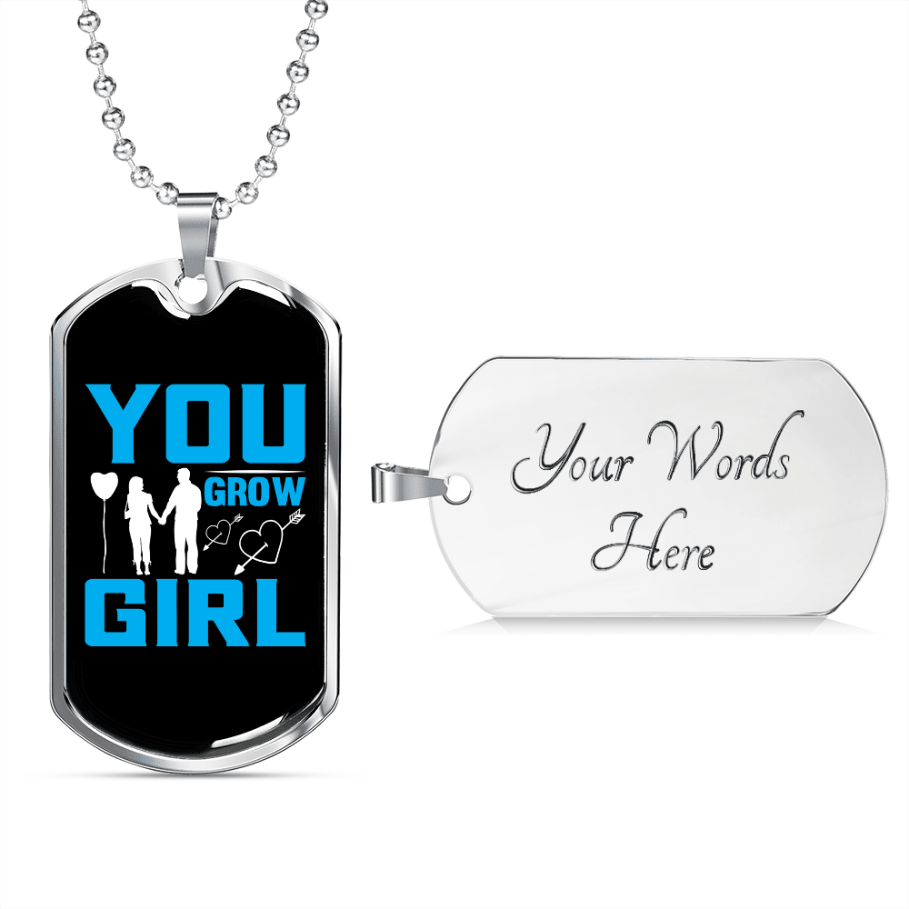 To My Girlfriend You Grow Girl Blue Necklace Stainless Steel or 18k Gold Dog Tag 24" Chain - Luxury Love Messages Dog Tag Gifts For Man, Woman