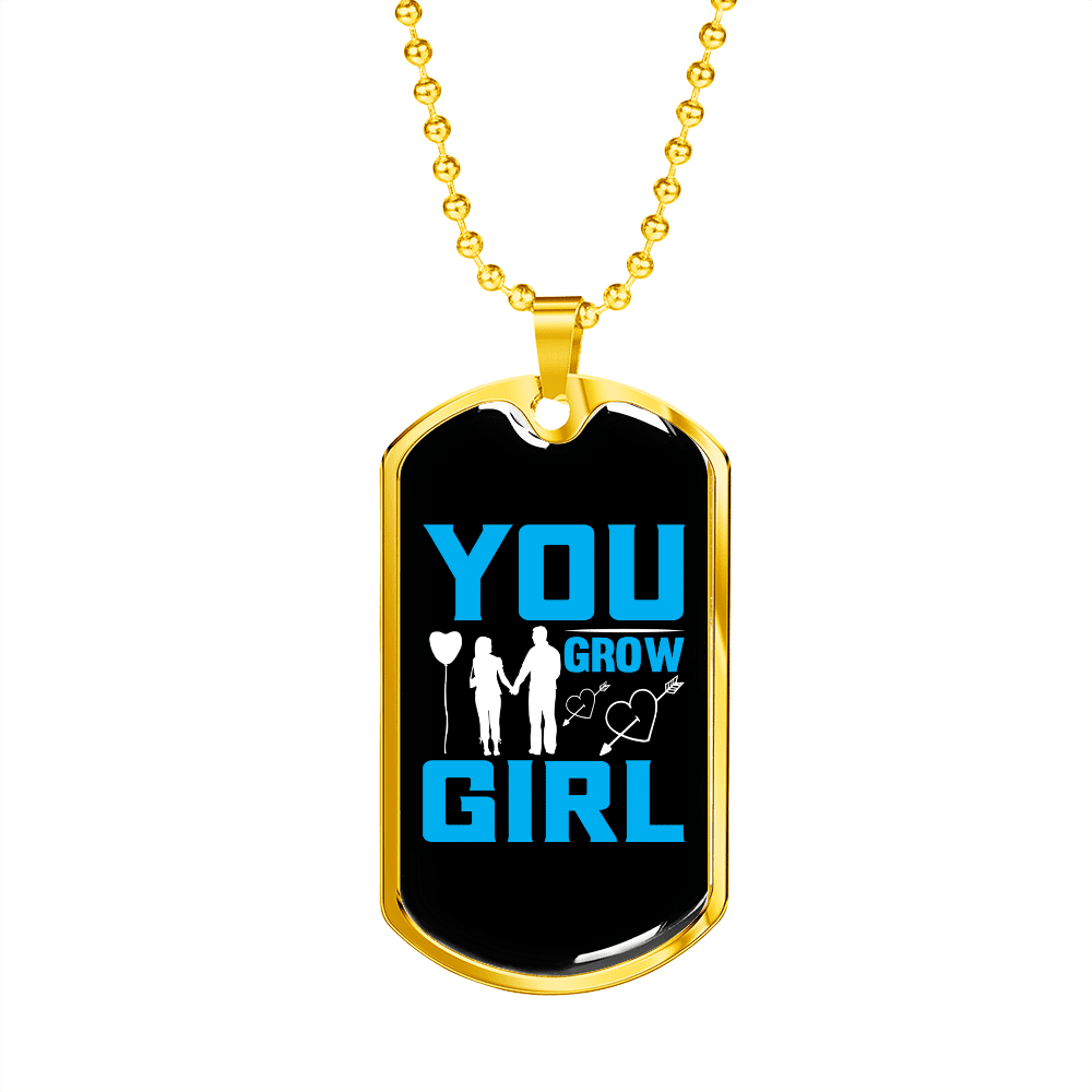 To My Girlfriend You Grow Girl Blue Necklace Stainless Steel or 18k Gold Dog Tag 24" Chain - Luxury Love Messages Dog Tag Gifts For Man, Woman