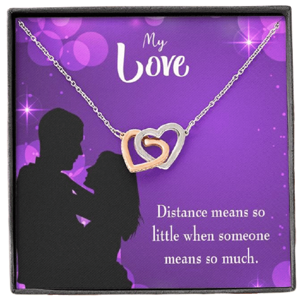 Wife Gift For Wife Birthday Distance Means So Little Inseparable Love Pendant 18k Rose Gold Finish 16� - Interlocking Hearts Necklace