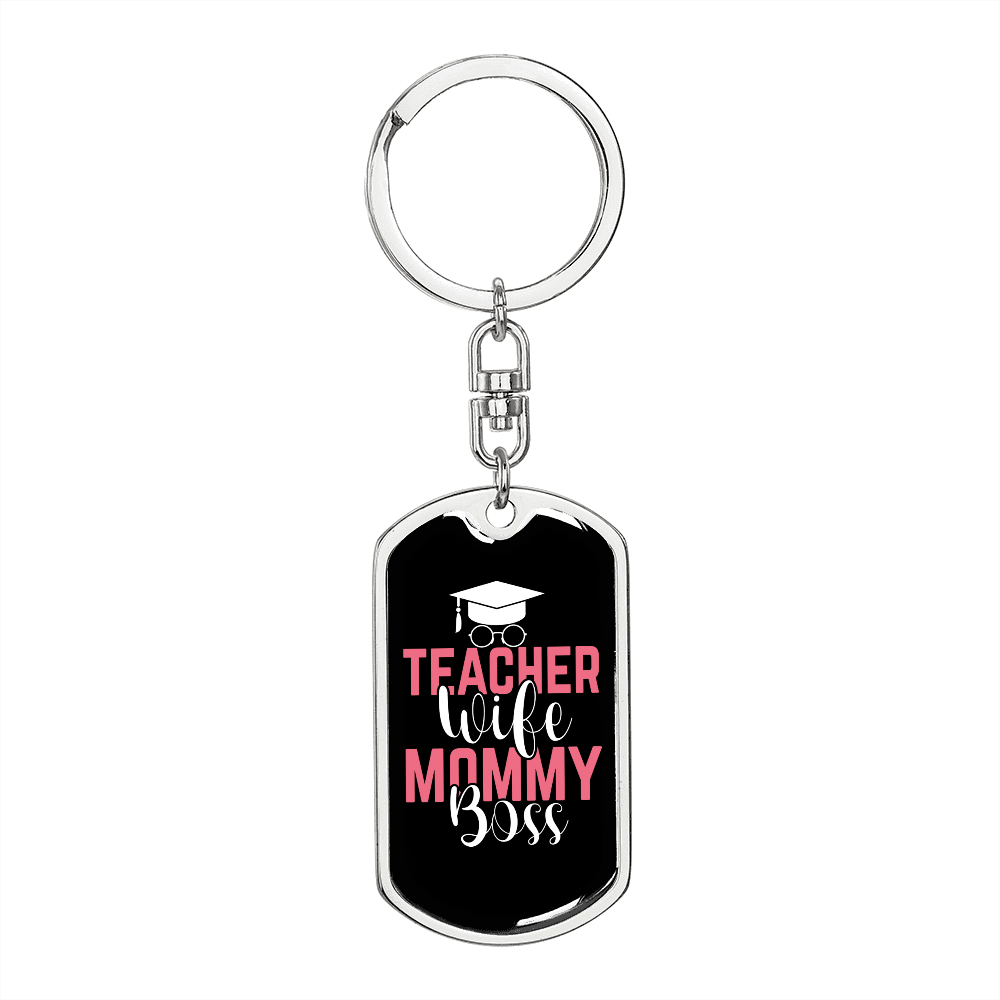 To My Wife  Teacher Wife Mommy Transparent Red  Keychain Stainless Steel or 18k Gold Dog Tag Keyring - Dog Tag with Swivel Keychain