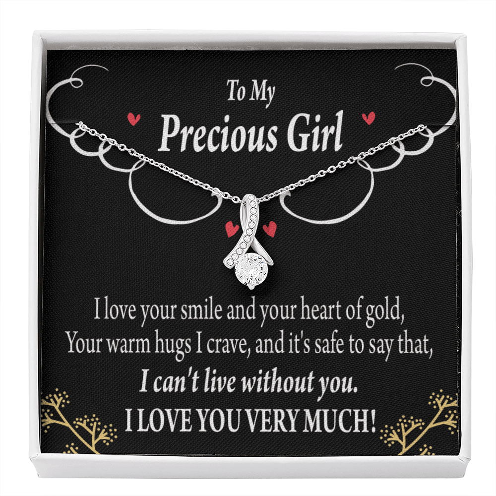 To My Girlfriend Heart Of Gold Message Card W Mahogany Style Luxury Box Eternity Ribbon Stone Necklace - Alluring Beauty Necklace Gift For Her