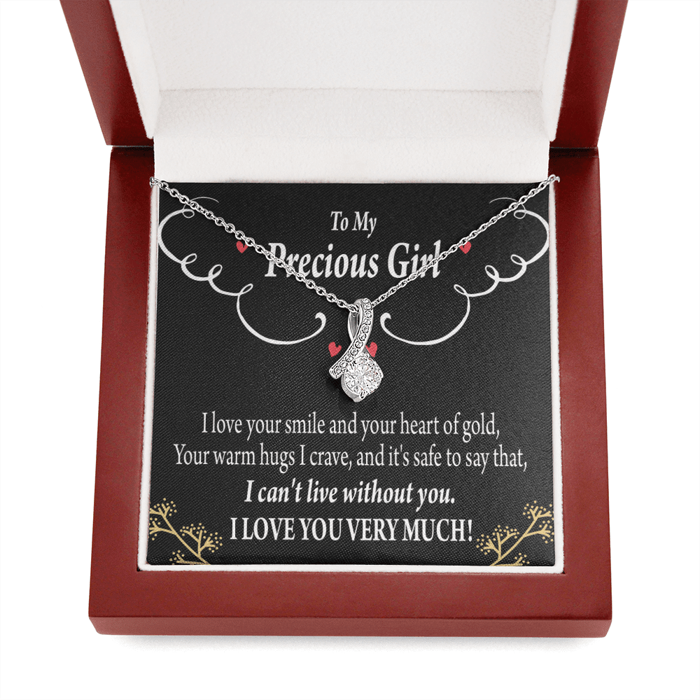 To My Girlfriend Heart Of Gold Message Card W Mahogany Style Luxury Box Eternity Ribbon Stone Necklace - Alluring Beauty Necklace Gift For Her