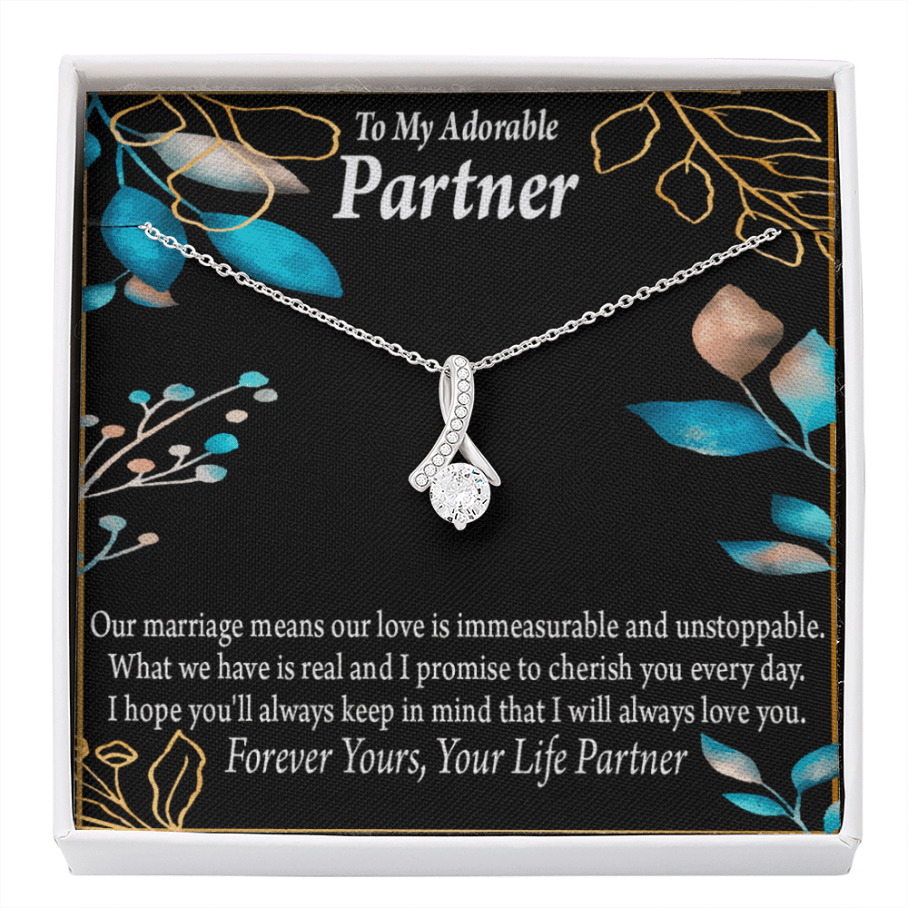 For My Partner Forever Yours Eternity Ribbon Stone Necklace 14K White Gold Keepsake Card Partner Gift - Alluring Beauty Necklace Gift For Her