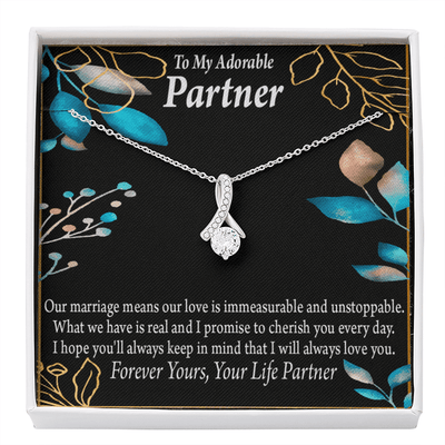 For My Partner Forever Yours Eternity Ribbon Stone Necklace 14K White Gold Keepsake Card Partner Gift - Alluring Beauty Necklace Gift For Her