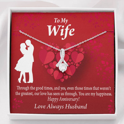 To My Wife Future Wife Anniversary Happiness Eternity Ribbon Stone Pendant 14K White Gold Stainless Steel Jewelry Gift  - Alluring Beauty Necklace Gift For Her