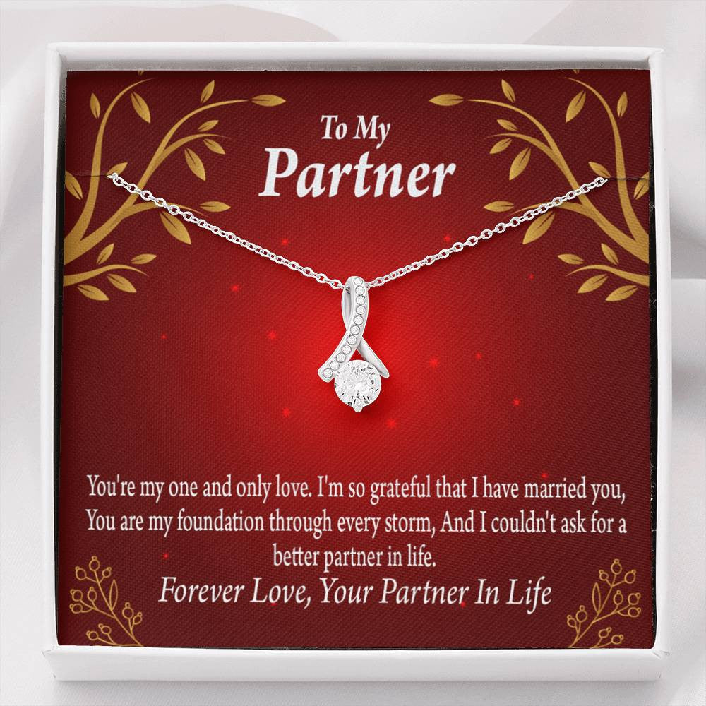 For My Partner One And Only Eternity Ribbon Stone Necklace 14K White Gold Keepsake Card Partner Gift - Alluring Beauty Necklace Gift For Her