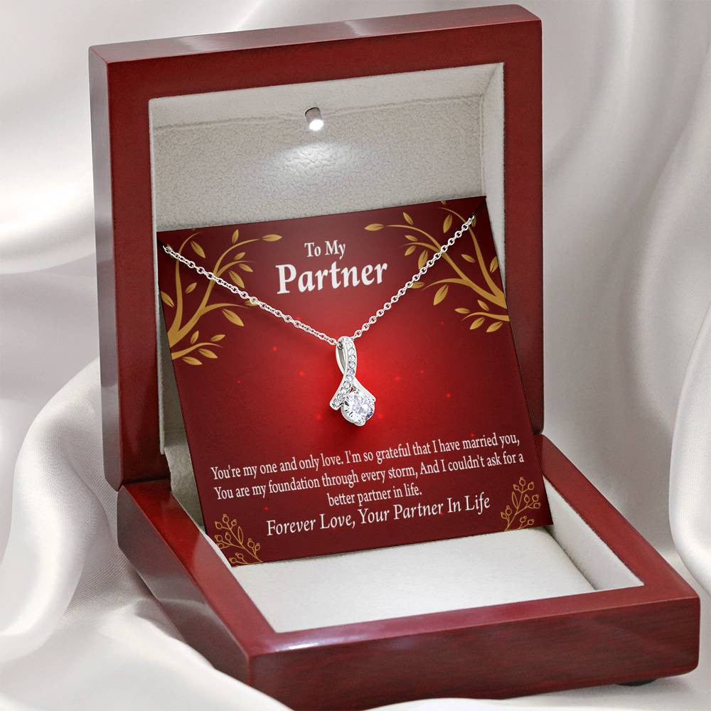 For My Partner One And Only Eternity Ribbon Stone Necklace 14K White Gold Keepsake Card Partner Gift - Alluring Beauty Necklace Gift For Her