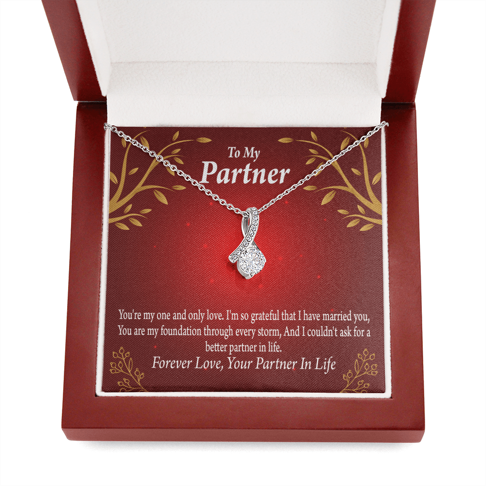 For My Partner One And Only Eternity Ribbon Stone Necklace 14K White Gold Keepsake Card Partner Gift - Alluring Beauty Necklace Gift For Her