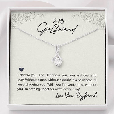 To My Girlfriend I Choose You Message Card W Mahogany Style Luxury Box Eternity Ribbon Stone Necklace - Alluring Beauty Necklace Gift For Her