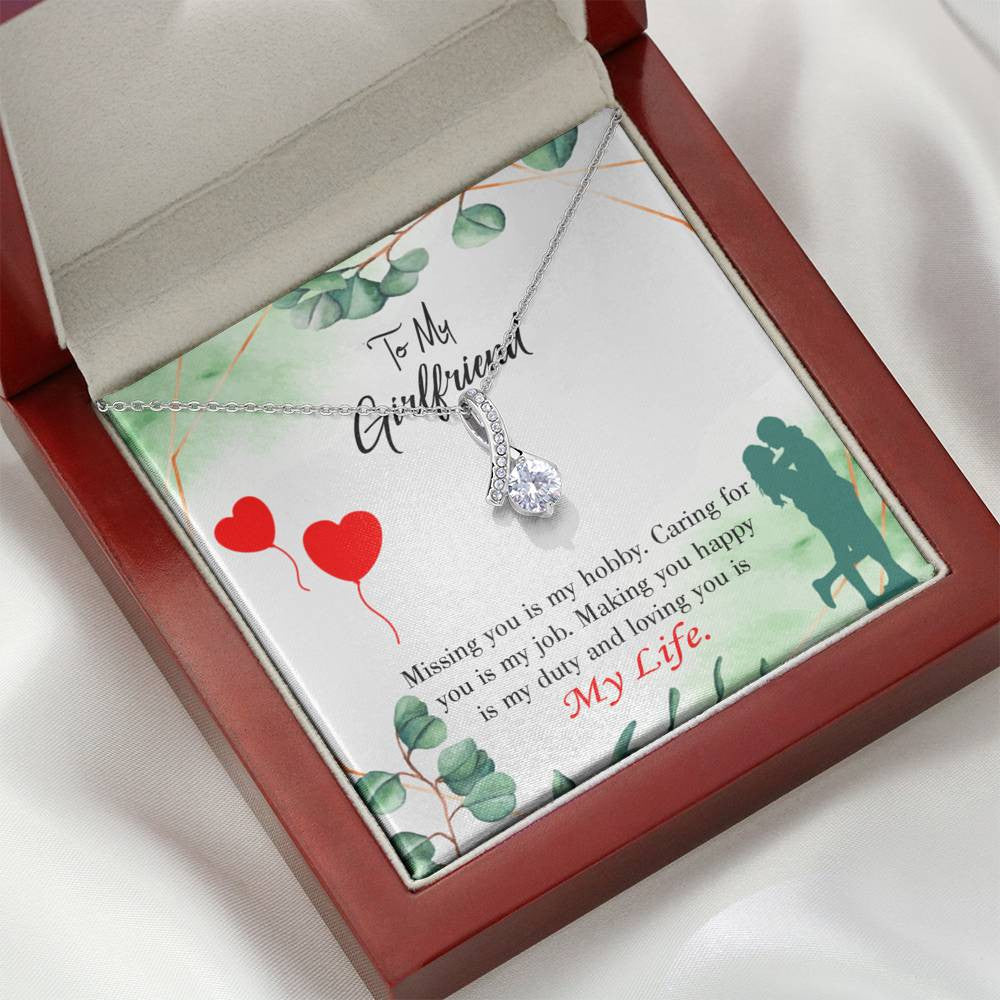 Girlfriend Gift Hobby Job Life Eternity Ribbon Stone Pendant 14K White Gold Stainless Steel Jewelry Gift  - Alluring Beauty Necklace Gift For Her