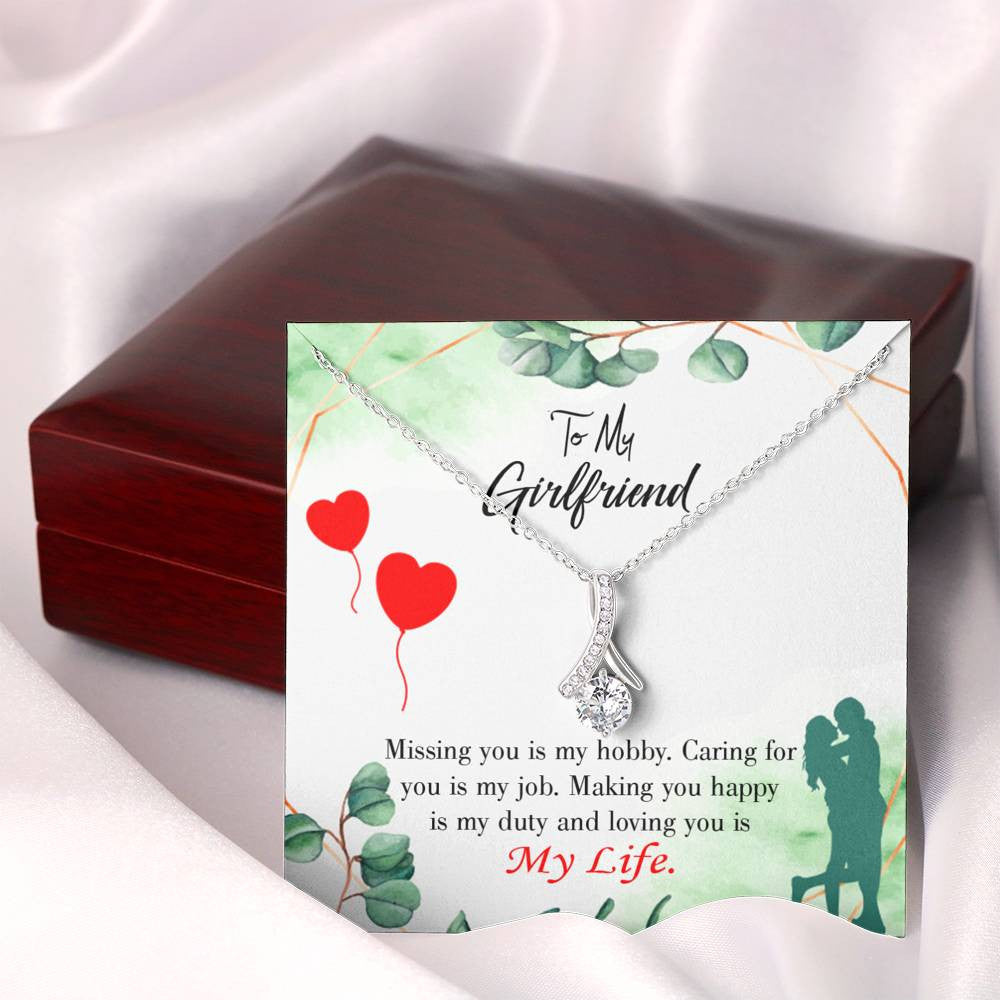 Girlfriend Gift Hobby Job Life Eternity Ribbon Stone Pendant 14K White Gold Stainless Steel Jewelry Gift  - Alluring Beauty Necklace Gift For Her