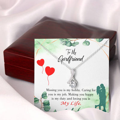 Girlfriend Gift Hobby Job Life Eternity Ribbon Stone Pendant 14K White Gold Stainless Steel Jewelry Gift  - Alluring Beauty Necklace Gift For Her