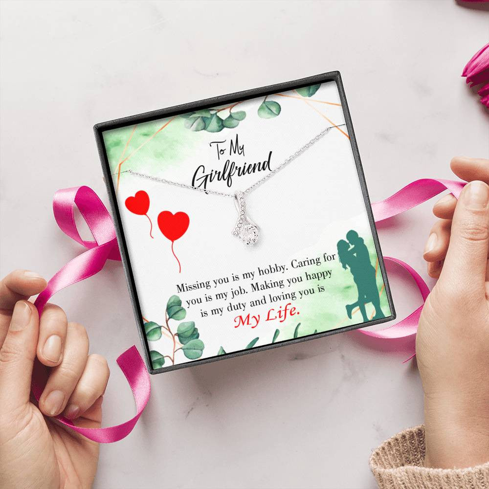 Girlfriend Gift Hobby Job Life Eternity Ribbon Stone Pendant 14K White Gold Stainless Steel Jewelry Gift  - Alluring Beauty Necklace Gift For Her