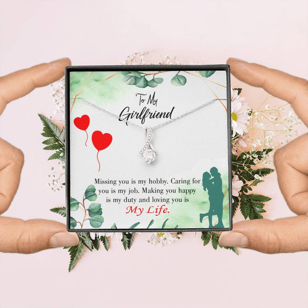 Girlfriend Gift Hobby Job Life Eternity Ribbon Stone Pendant 14K White Gold Stainless Steel Jewelry Gift  - Alluring Beauty Necklace Gift For Her
