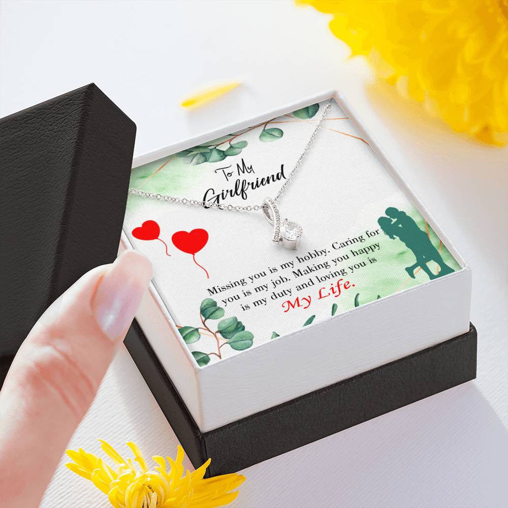 Girlfriend Gift Hobby Job Life Eternity Ribbon Stone Pendant 14K White Gold Stainless Steel Jewelry Gift  - Alluring Beauty Necklace Gift For Her