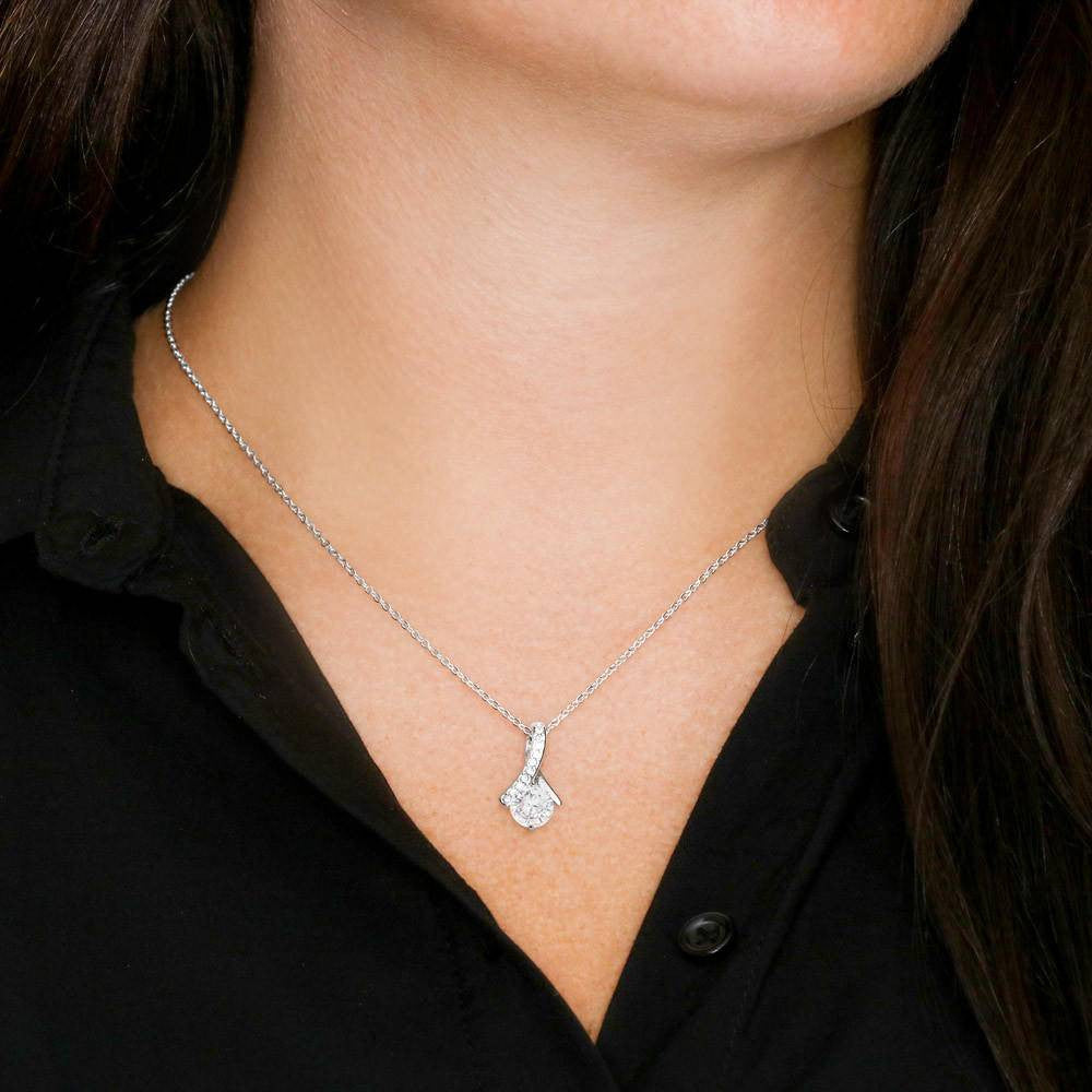 To My Girlfriend Special To Me Message Card W Mahogany Style Luxury Box Eternity Ribbon Stone Necklace - Alluring Beauty Necklace Gift For Her