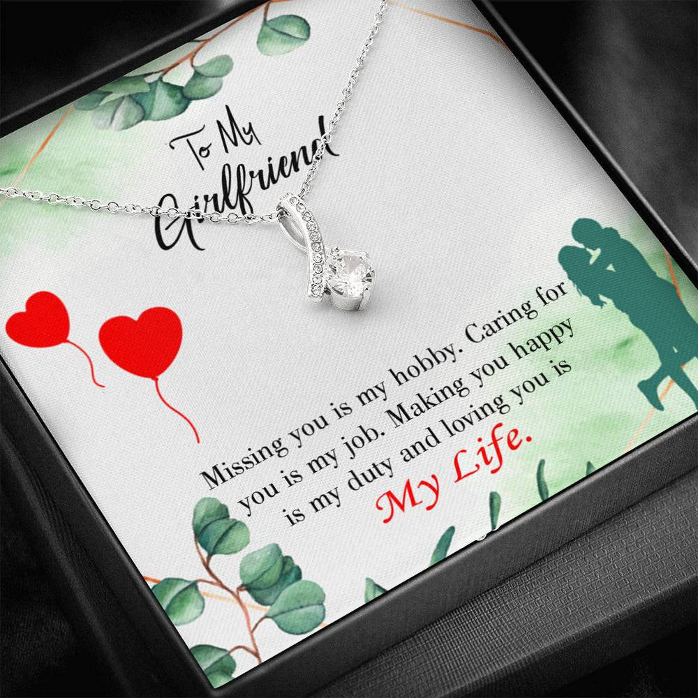 Girlfriend Gift Hobby Job Life Eternity Ribbon Stone Pendant 14K White Gold Stainless Steel Jewelry Gift  - Alluring Beauty Necklace Gift For Her