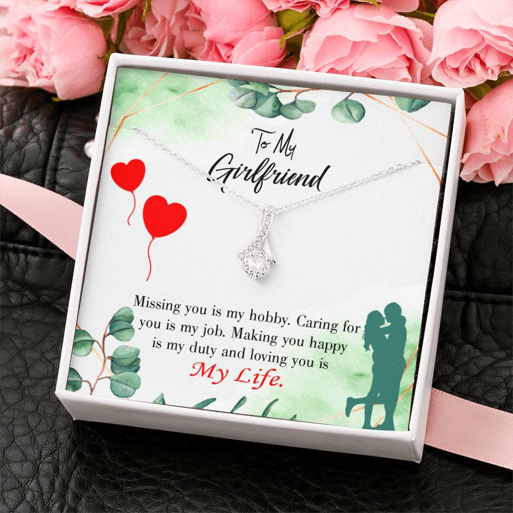 Girlfriend Gift Hobby Job Life Eternity Ribbon Stone Pendant 14K White Gold Stainless Steel Jewelry Gift  - Alluring Beauty Necklace Gift For Her