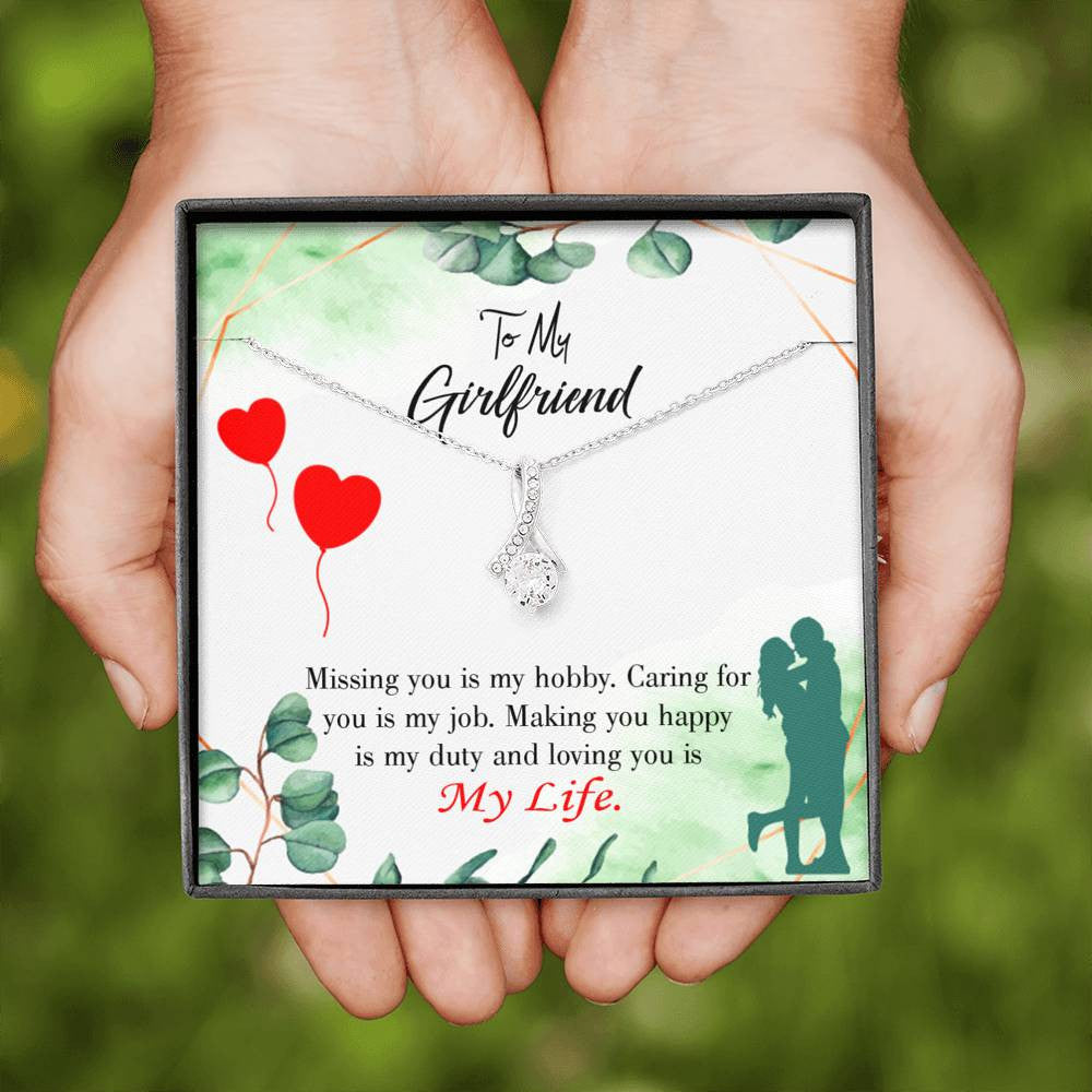 Girlfriend Gift Hobby Job Life Eternity Ribbon Stone Pendant 14K White Gold Stainless Steel Jewelry Gift  - Alluring Beauty Necklace Gift For Her