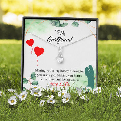 Girlfriend Gift Hobby Job Life Eternity Ribbon Stone Pendant 14K White Gold Stainless Steel Jewelry Gift  - Alluring Beauty Necklace Gift For Her